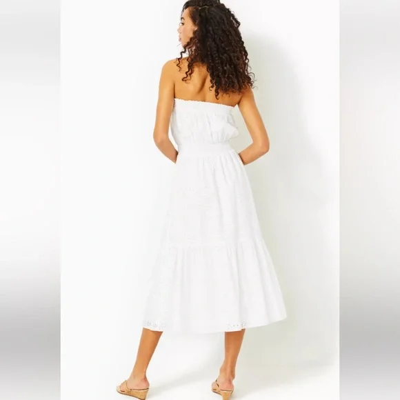 LILY PULITZER Nikole Strapless Midi White Eyelet Dress - Picture 4 of 12